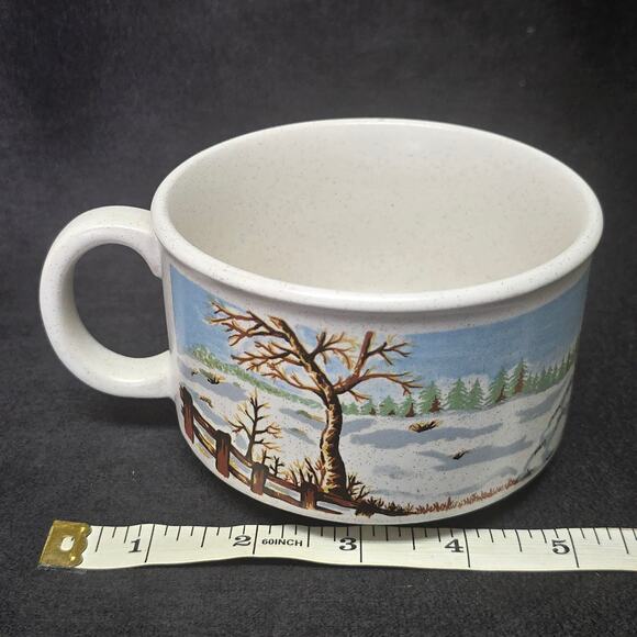 Vintage Sunnycraft Stoneware Collection Winter Snow Cabin Soup Mug Bowls 22203 - Picture 7 of 9